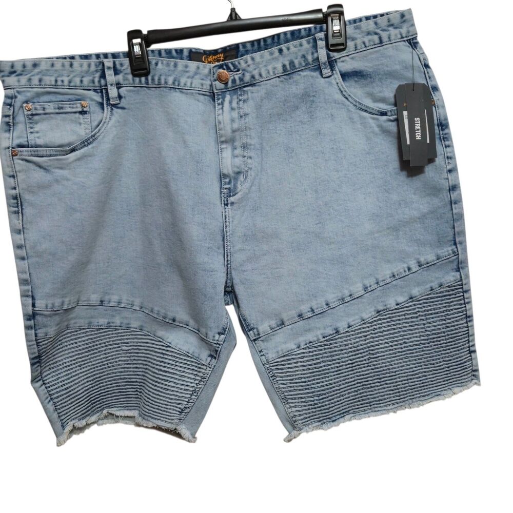 Johnny Bigg Denim Shorts Ryder Moto Panel Mens Size 46 Ice Blue Light Wash NEW